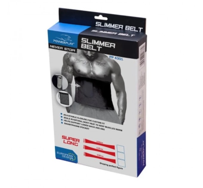 PowerPlay Пояс для схуднення PowerPlay 4301 100 х 30 см + кишеня для смартфона Чорний (PP_4301_Black_100_Pocket)