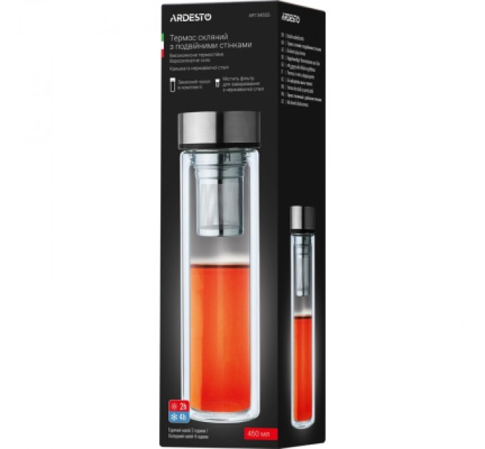 Ardesto Термос Ardesto 450 мл боросилікатне скло нержавіюча сталь (AR1345SS)