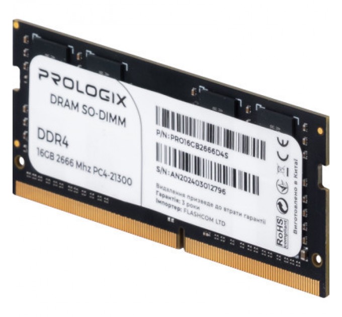 Prologix Модуль пам'яті для ноутбука SoDIMM DDR4 16GB 2666 MHz Prologix (PRO16GB2666D4S)
