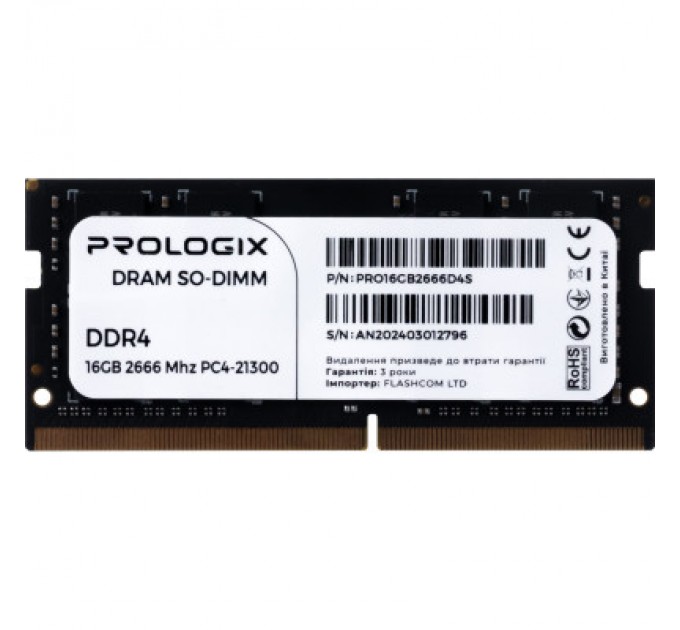 Prologix Модуль пам'яті для ноутбука SoDIMM DDR4 16GB 2666 MHz Prologix (PRO16GB2666D4S)