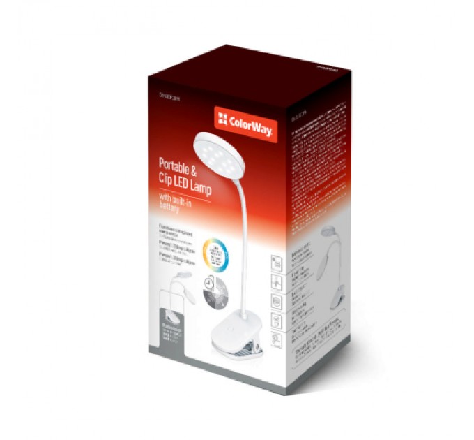 ColorWay Настільна лампа ColorWay Flexible & Clip 2, 3.5W, battery 1800 mAh (CW-DL10FCB-W)