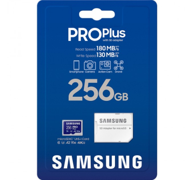 Samsung Карта пам'яті Samsung 256 GB microSDXC Pro Plus UHS-I U3 V30 A2 Class 10 + SD-adap (MB-MD256SA/EU)