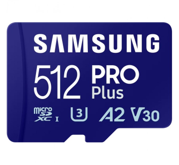 Карта пам'яті Samsung 512 GB microSDXC Pro Plus UHS-I U3 V30 A2 Class 10 + SD-adap (MB-MD512SA/EU)