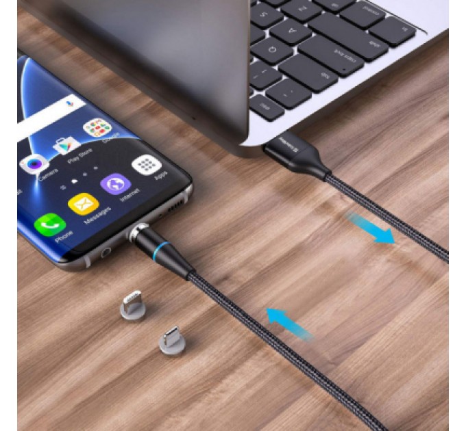 ColorWay Дата кабель USB 2.0 AM to Lightning + Micro 5P + Type-C 1.0m Magnetic ColorWay (CW-CBUU038-BK)