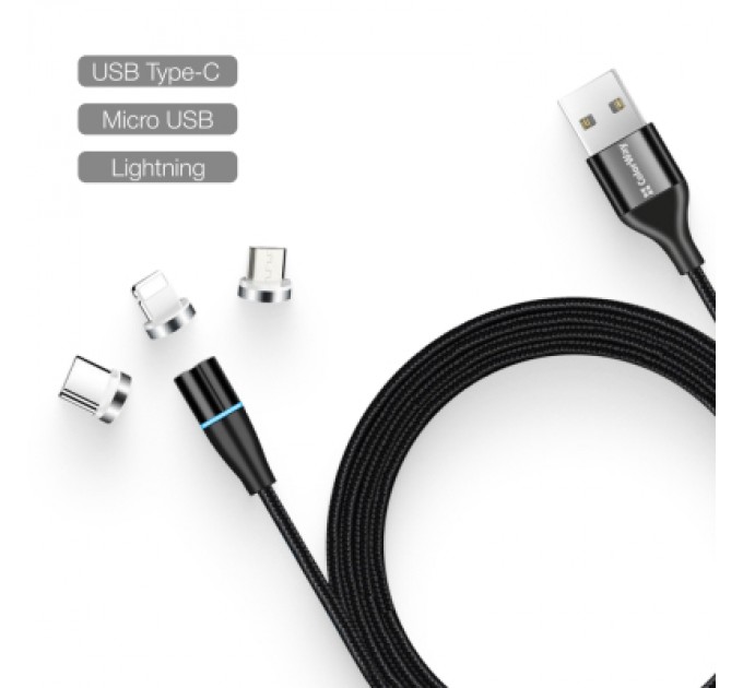 ColorWay Дата кабель USB 2.0 AM to Lightning + Micro 5P + Type-C 1.0m Magnetic ColorWay (CW-CBUU038-BK)