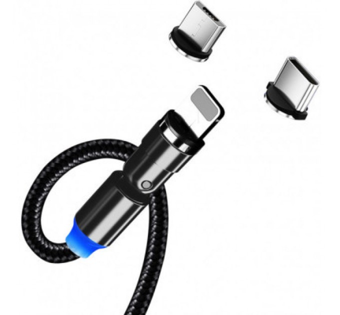ColorWay Дата кабель USB 2.0 AM to Lightning + Micro 5P + Type-C 1.0m Magnetic Ro ColorWay (CW-CBUU037-BK)