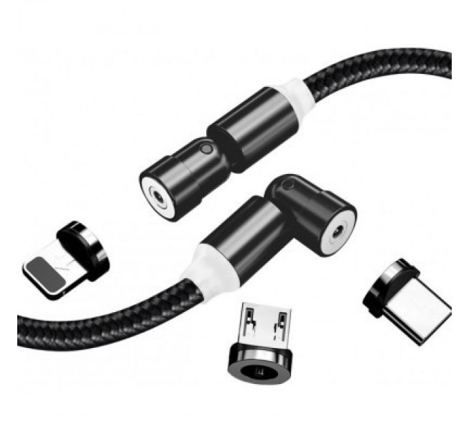 ColorWay Дата кабель USB 2.0 AM to Lightning + Micro 5P + Type-C 1.0m Magnetic Ro ColorWay (CW-CBUU037-BK)