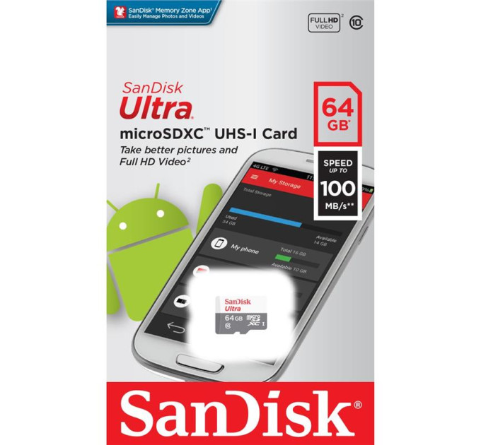 SanDisk Карта пам'яті SanDisk 64GB microSD class 10 Ultra Light (SDSQUNR-064G-GN3MN)