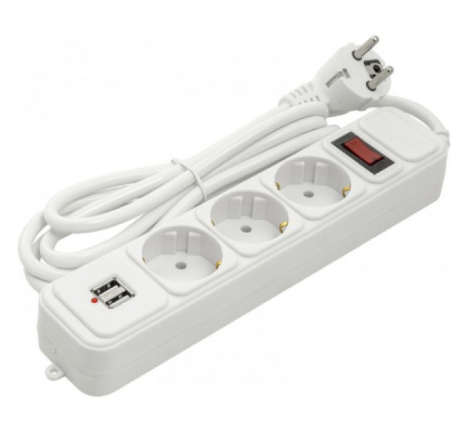 PowerPlant Мережевий фільтр живлення PowerPlant 1.8 м, 3 розетки, USB ( PPSA10M18S3U ) (PPSA10M18S3U)