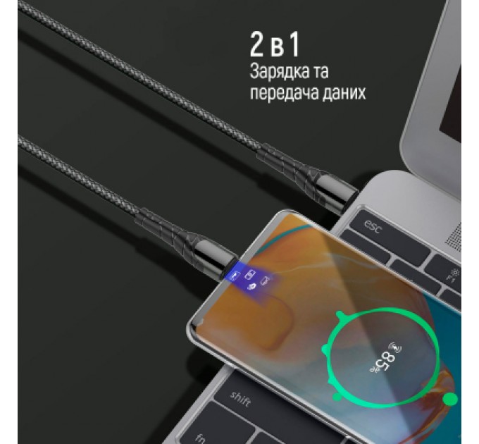 ColorWay Дата кабель USB-C to USB-C 1.0m PD Fast Charging 65W 3А grey ColorWay (CW-CBPDCC040-GR)