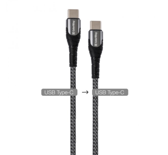 ColorWay Дата кабель USB-C to USB-C 2.0m PD Fast Charging 65W 3A grey ColorWay (CW-CBPDCC039-GR)