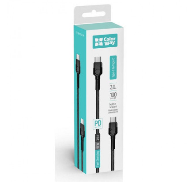 ColorWay Дата кабель USB-C to USB-C 1.0m 3.0A black ColorWay (CW-CBPDCC047-BK)