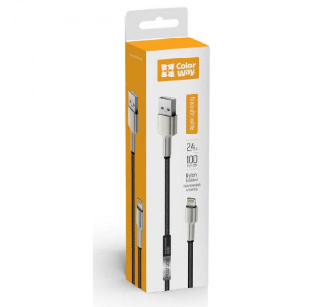 ColorWay Дата кабель USB 2.0 AM to Lightning 1.0m head metal black ColorWay (CW-CBUL046-BK)