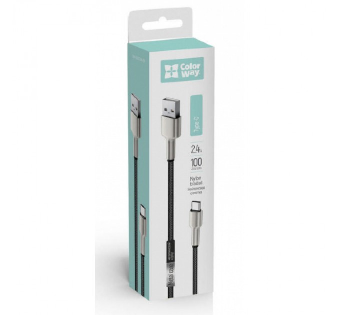Дата кабель USB 2.0 AM to Type-C 1.0m head metal black ColorWay (CW-CBUC046-BK)