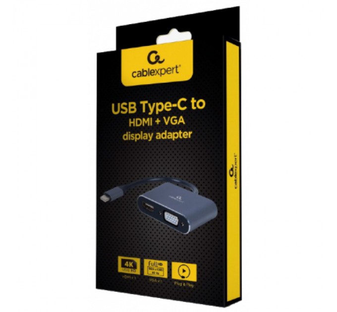 Перехідник USB-C to HDMI/VGA, 4К 30Hz Cablexpert (A-USB3C-HDMIVGA-01)