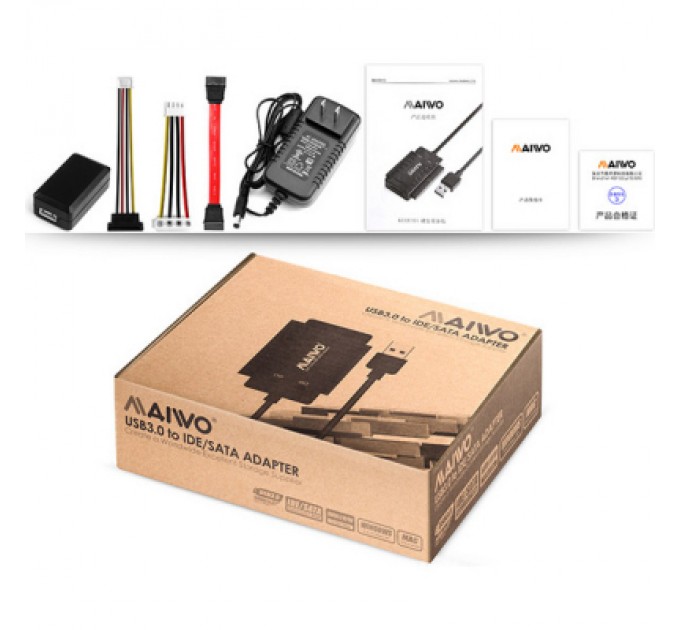 Maiwo Адаптер Maiwo USB 3.0 to 2.5/3.5'' IDE/SATA HDD/SSD, 5.25'' CD-R, PA 2V/2A (K132U3IS)