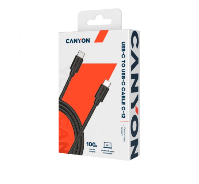 Canyon Дата кабель USB-C to USB-C 2.0m 100W 20V/ 5A black Canyon (CNS-USBC12B)