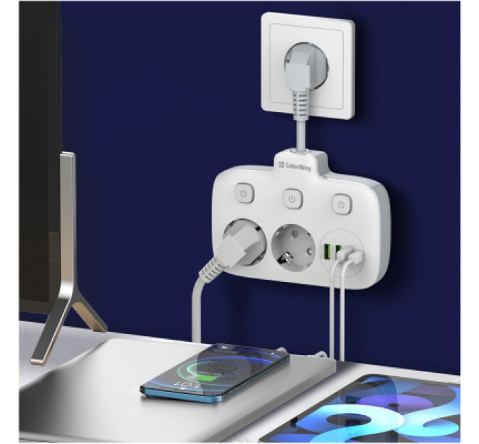 ColorWay Мережевий фільтр живлення ColorWay CW-CHE24PDW 2 розетки/4USB (CW-CHE24PDW)