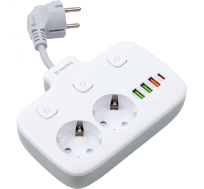 ColorWay Мережевий фільтр живлення ColorWay CW-CHE24PDW 2 розетки/4USB (CW-CHE24PDW)