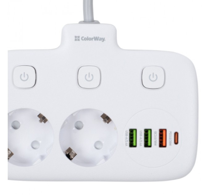ColorWay Мережевий фільтр живлення ColorWay CW-CHE24PDW 2 розетки/4USB (CW-CHE24PDW)