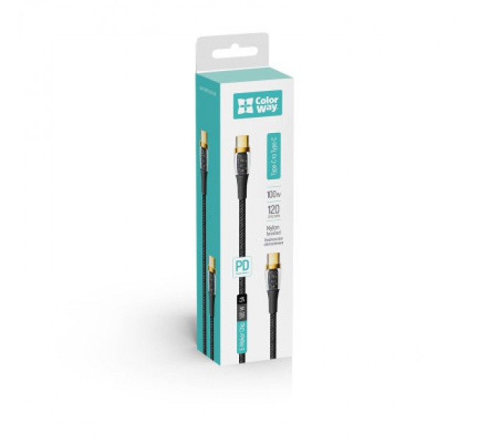 ColorWay Дата кабель USB-C to USB-C 1.2m 5A 100W transparent head ColorWay (CW-CBPDCC053-BK)
