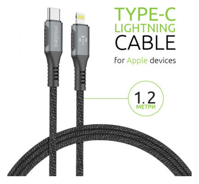 Дата кабель USB-C to Lightning 1.2m CBGPD30WTL1 30W grey Intaleo (1283126518089)