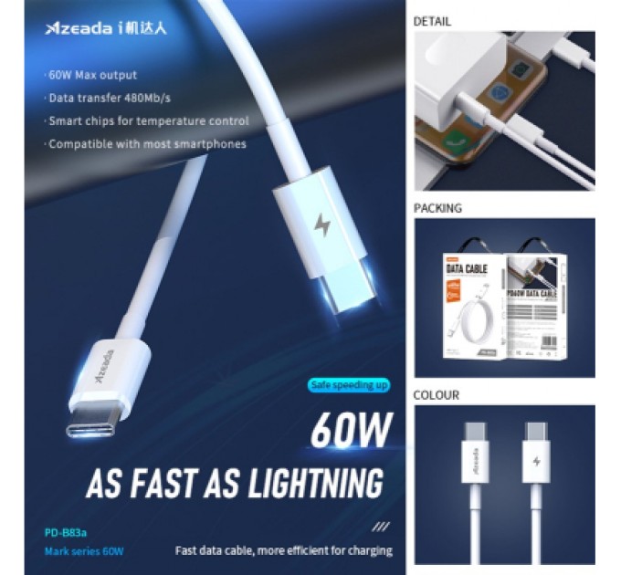 Proda Дата кабель USB-C to USB-C 1.0m PD-B83a 60W Proda (PD-B83a-WHT)