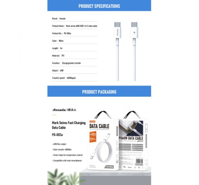 Proda Дата кабель USB-C to USB-C 1.0m PD-B83a 60W Proda (PD-B83a-WHT)