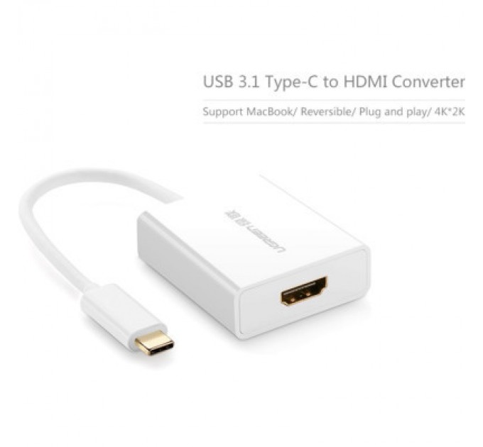 Перехідник USB2.0 Type-C to HDMI V1.4b 40273 white Ugreen (40273)