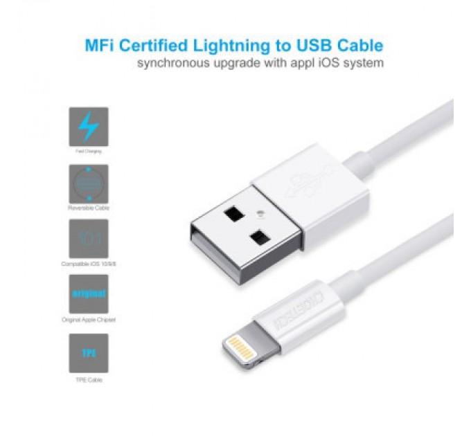 Дата кабель USB 2.0 AM to Lightning 1.8m 2.1A MFI White Choetech (IP0027-WH)
