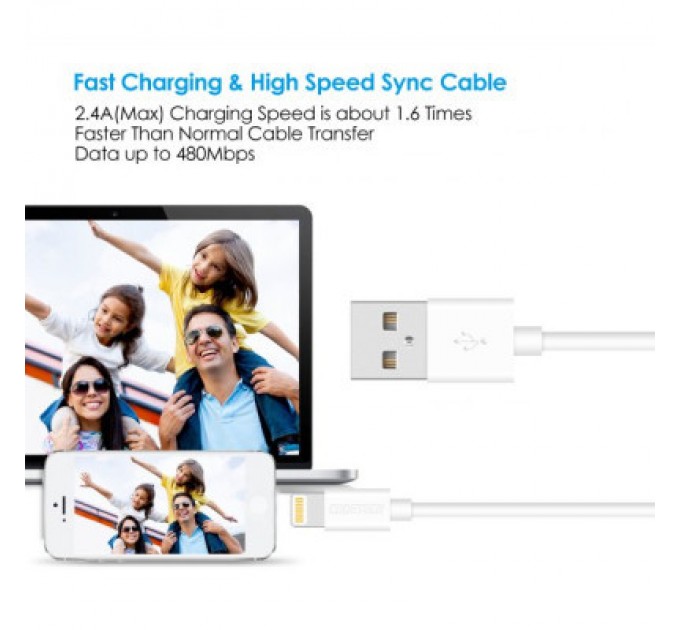 Дата кабель USB 2.0 AM to Lightning 1.8m 2.1A MFI White Choetech (IP0027-WH)