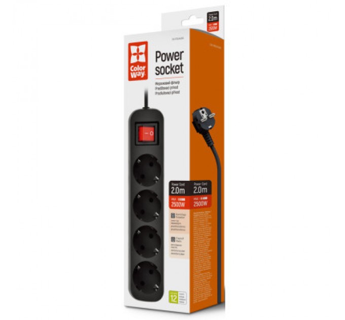 ColorWay Мережевий фільтр живлення ColorWay CW-PSEA42BK /2M black (CW-PSEA42BK)