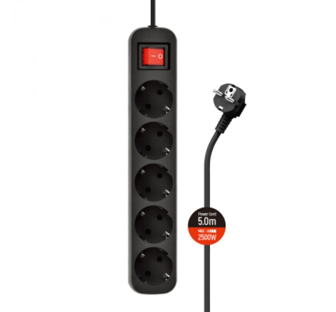 ColorWay Мережевий фільтр живлення ColorWay CW-PSEA55BK, 5 розеток/ 5M black (CW-PSEA55BK)
