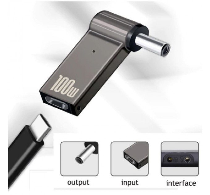 Адаптер PD 100W USB Type-C Female to DC Male Jack 4.5x3.0 mm HP ST-Lab (PD100W-4.5x3.0mm-HP)