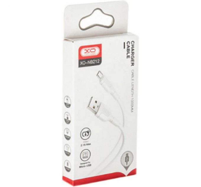 XO Дата кабель USB 2.0 AM to Micro 5P 1.0m NB212 2.1A White XO (XO-NB212m-WH)