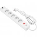 2E Мережевий фільтр живлення 2E 5XSchuko, 3G*1.5мм, 3*USB-A, 2м, white (2E-SP515M2USBWH)