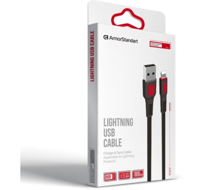Armorstandart Дата кабель USB 2.0 AM to Lightning 1.0m AR15 2.4A black Armorstandart (ARM59537)