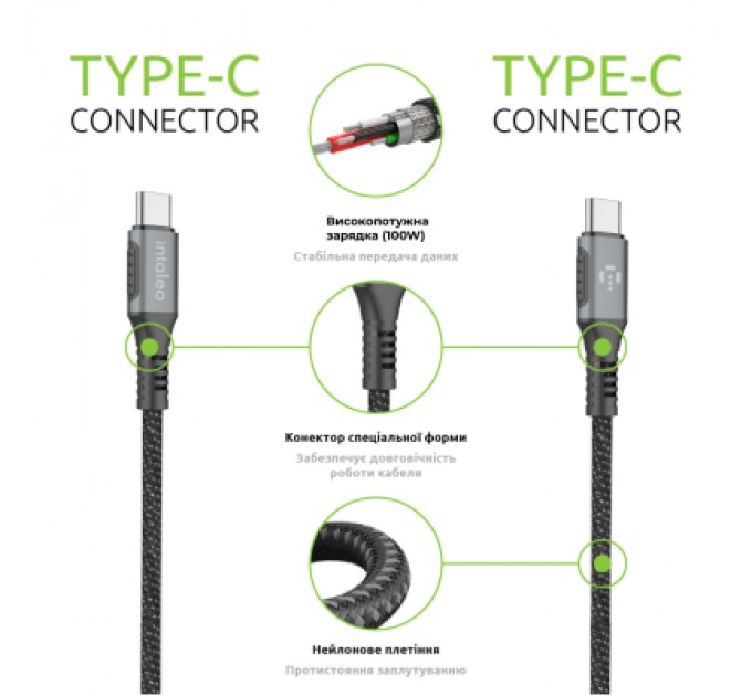 Intaleo Дата кабель USB-C to USB-C 2.0m CBGPD100WTT2 100W Intaleo (1283126559570)
