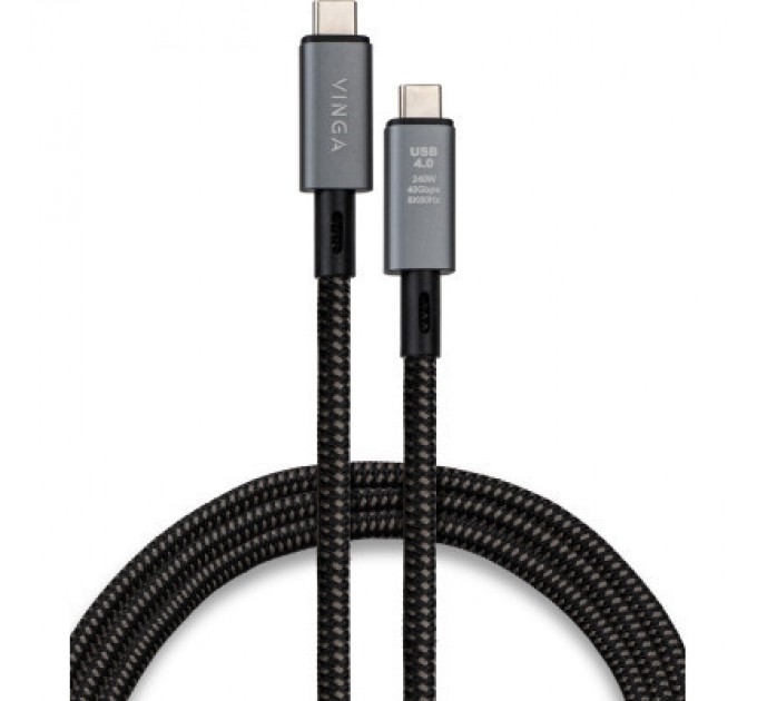 Vinga Дата кабель USB-C to USB-C 0.8m USB4 240W 40GBps 8K60Hz Nylon Vinga (VCPDCU4)