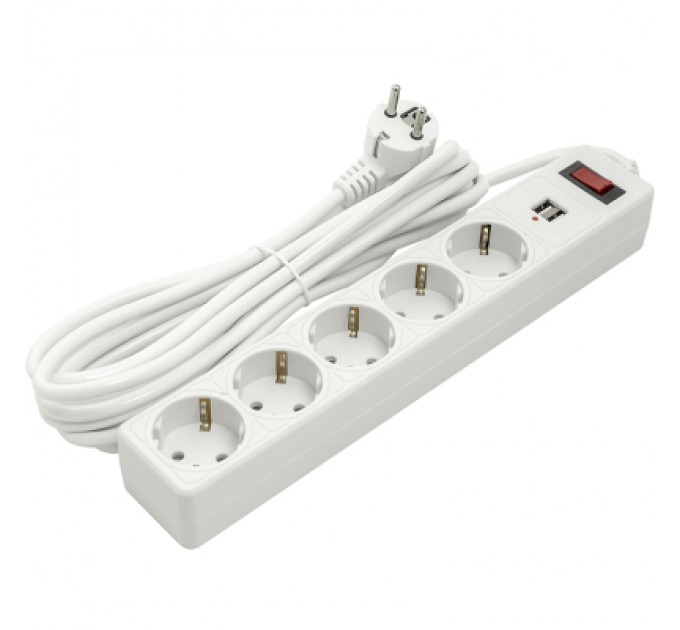 PowerPlant Мережевий фільтр живлення PowerPlant 5м, 5 розеток, USB 2.1A (JY-1056U/5) (PPSA10M50S5U)