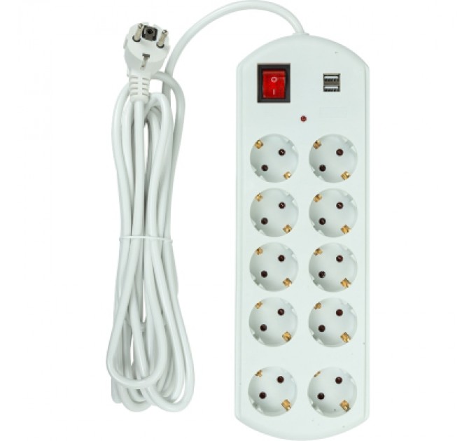 PowerPlant Мережевий фільтр живлення PowerPlant 5м, 10 розеток, USB, євро, 100% мідь (YS-N6065/5) (EX610556)
