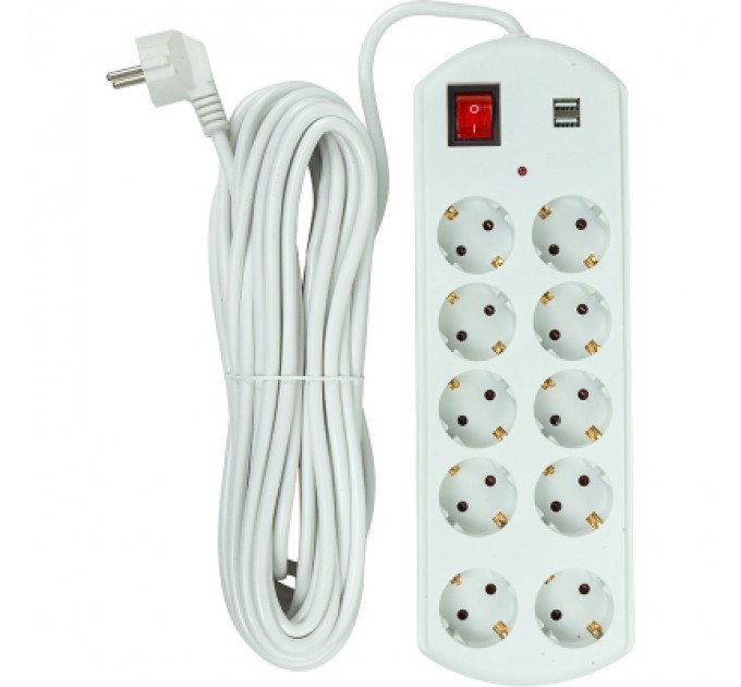 PowerPlant Мережевий фільтр живлення PowerPlant 10м, 10 розеток, USB, євро, 100% мідь (YS-N6065/10) (EX610563)