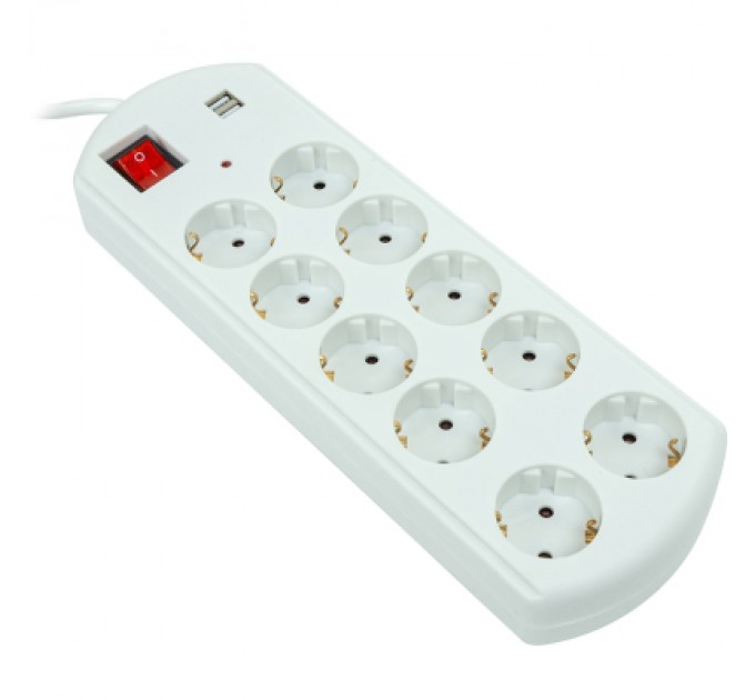 PowerPlant Мережевий фільтр живлення PowerPlant 10м, 10 розеток, USB, євро, 100% мідь (YS-N6065/10) (EX610563)