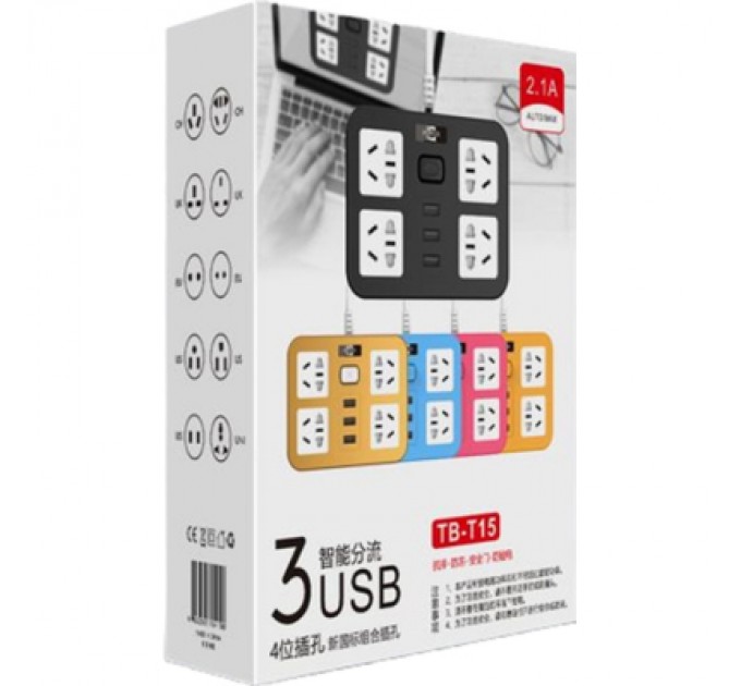 Voltronic Мережевий фільтр живлення Voltronic TВ-Т15, 4роз, 3*USB Pink (ТВ-Т15-Pink)