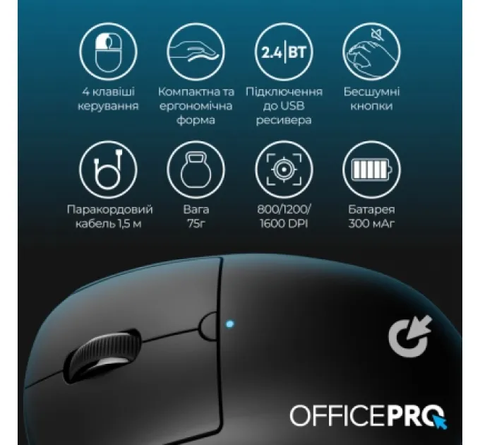 Мишка OfficePro M307B Silent Click Wireless/Bluetooth Black (M307B)