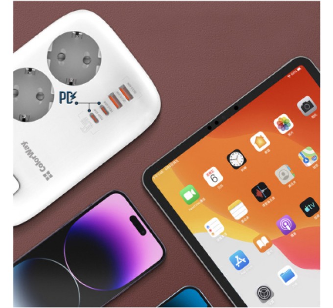 ColorWay Мережевий фільтр живлення ColorWay CW-CHE34PDW 3 розетки/4USB (CW-CHE34PDW)