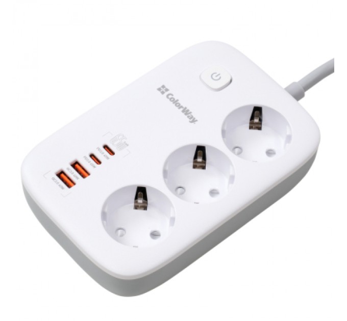ColorWay Мережевий фільтр живлення ColorWay CW-CHE34PDW 3 розетки/4USB (CW-CHE34PDW)