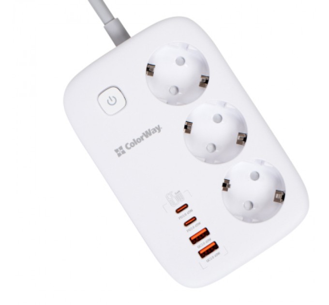 ColorWay Мережевий фільтр живлення ColorWay CW-CHE34PDW 3 розетки/4USB (CW-CHE34PDW)