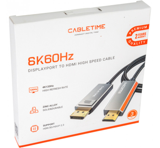 Кабель мультимедійний DisplayPort to HDMI 3.0m Cabletime (CA914081)