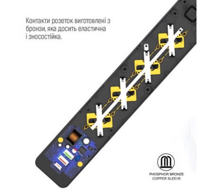 ColorWay Мережевий фільтр живлення ColorWay CW-CHE432PDB, 4 розетки/3USB 2M (CW-CHE432PDB)